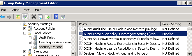 Windows Vista Security Options Failure Definition