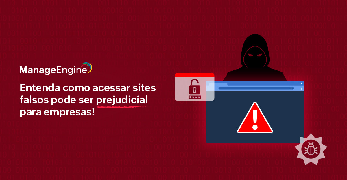 imagem com fundo vermelho, do lado direito há um hacker de capuz e com olhos vermelho, em cima dele podemos ver uma janela com um sinal de atenção, também em vermelho. Do lado direito está escrito na cor branca está o título do artigo.