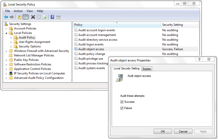Enabling Object Access Audit in Windows