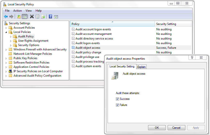 Manage auditing and security log