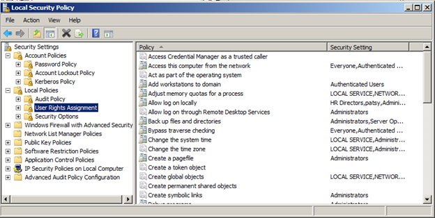 user rights assignment active directory