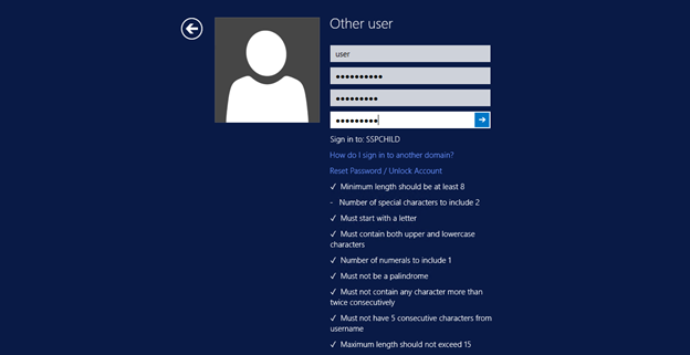 Password Policy Requirements in Windows Change Password Screen