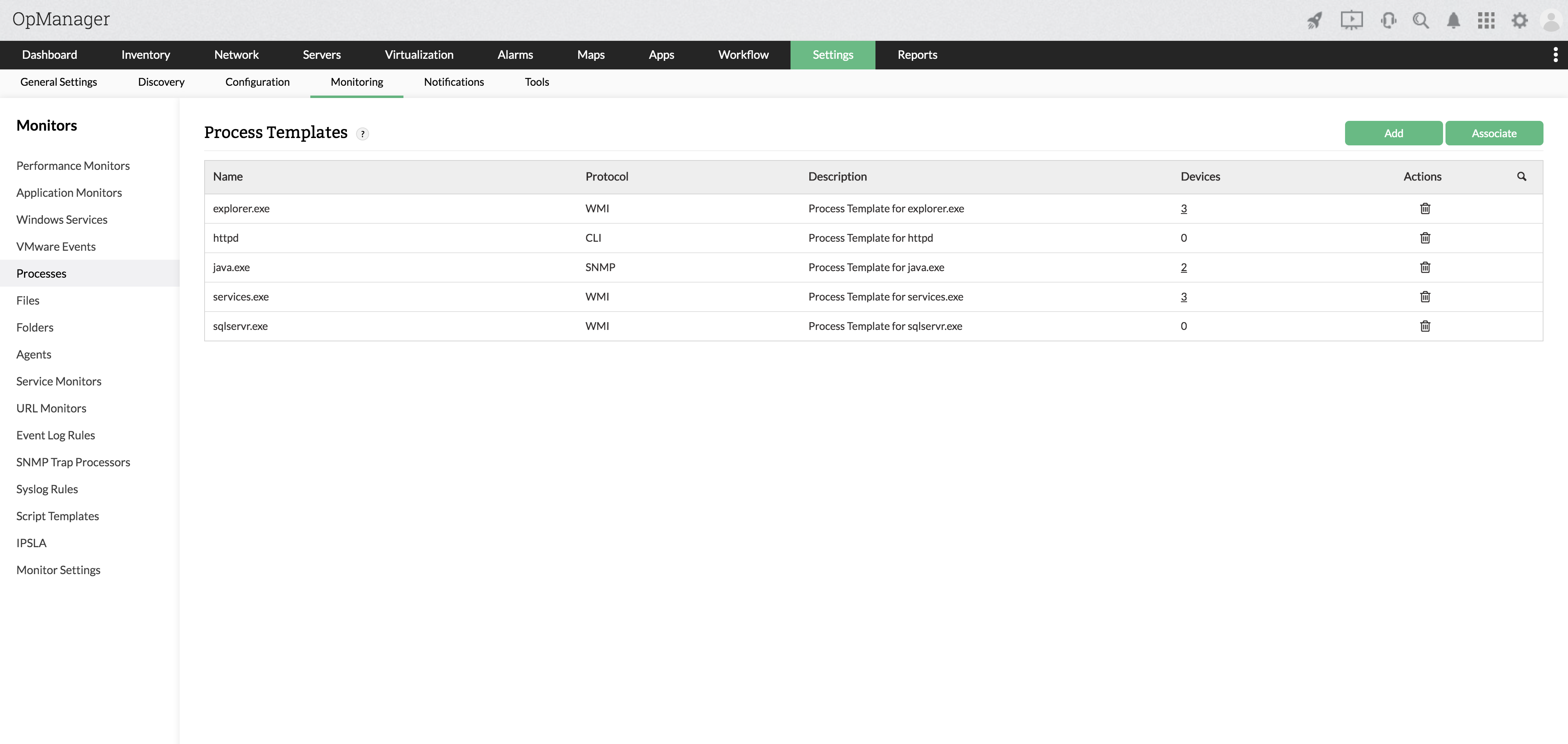 Software de monitoramento de processos - ManageEngine OpManager