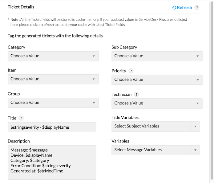 SDP Ticket details from Firewall Analyzer