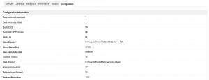 Painel sobre as informações de configuração do MySQL