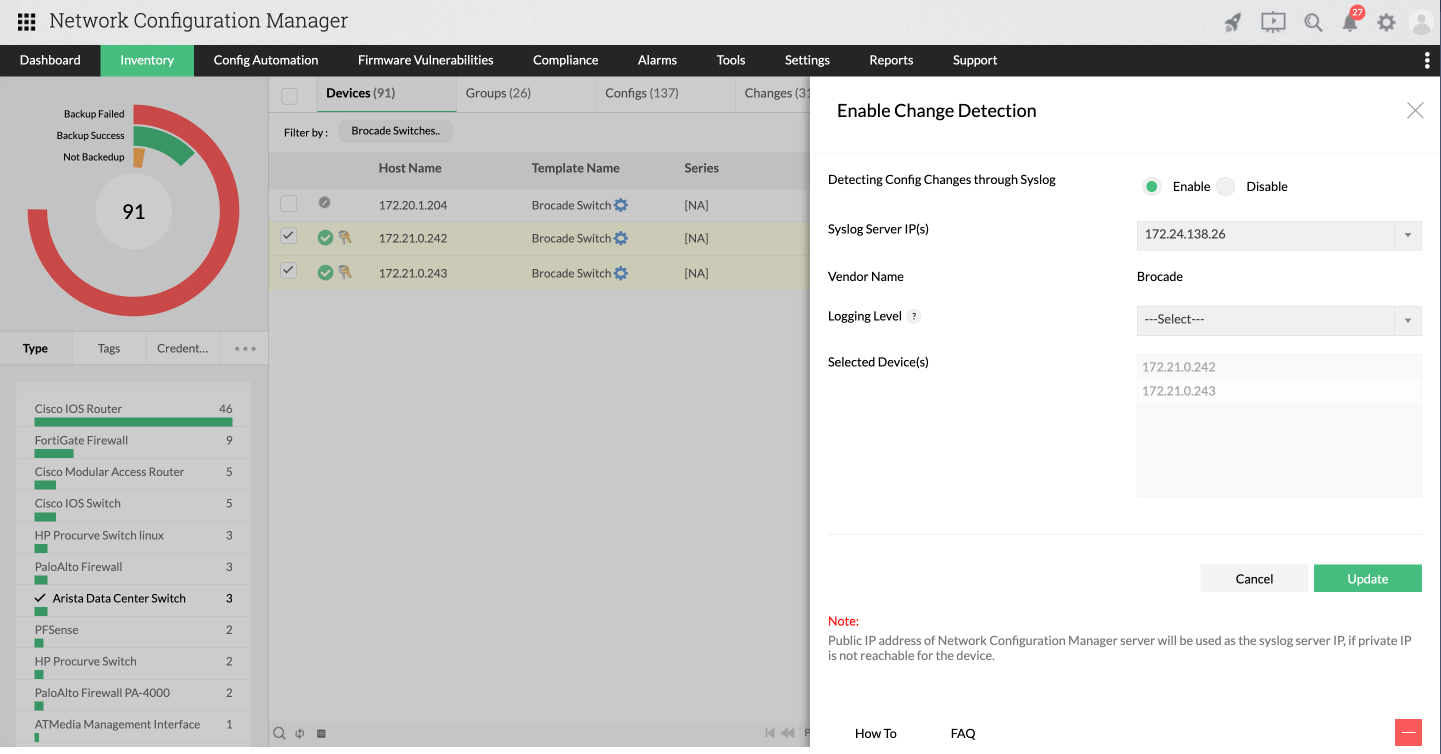 Brocade switch configuration management with Network Configuration