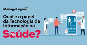 3 personagens, dois homens e uma mulher, dois deles usando jaleco e o outro com uma roupa social, olhando para uma tela de celular com alguns ícones de corpo humano e tecnologia