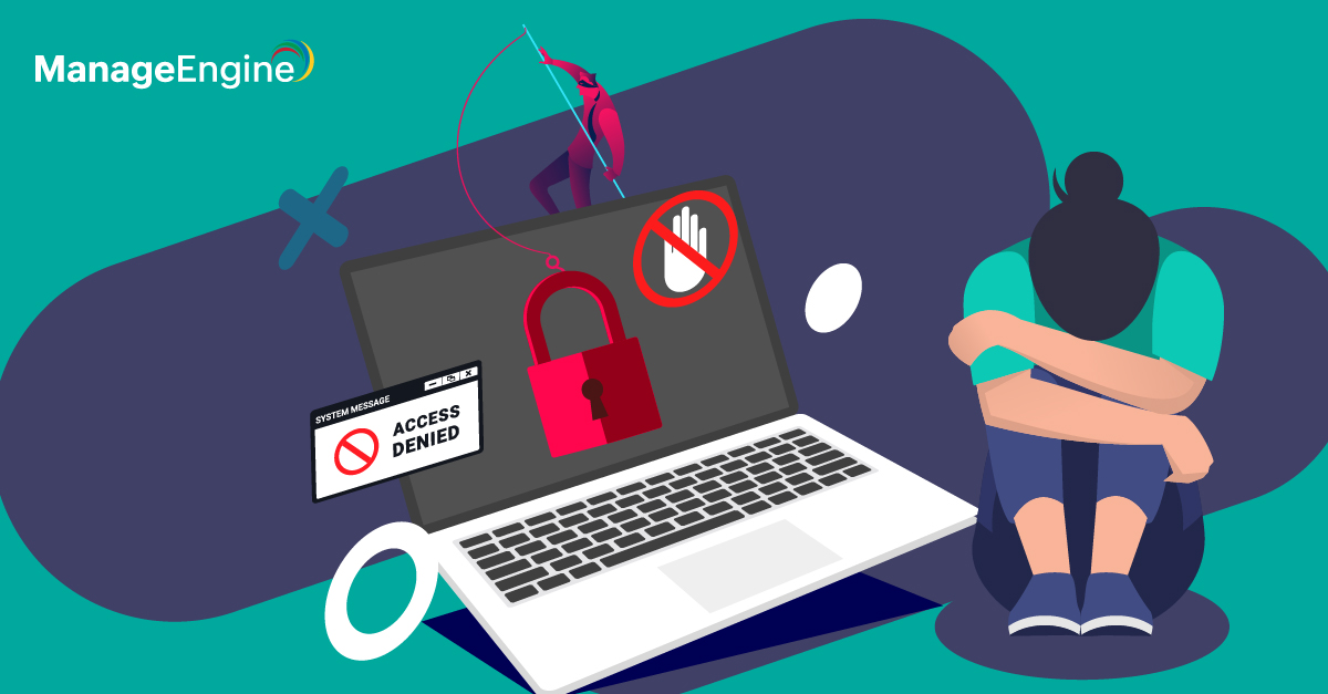 Imagem representando um ataque de LockBit no sistema do laptop de uma vítima, que está desapontada por não ter mais acesso aos seus arquivos.