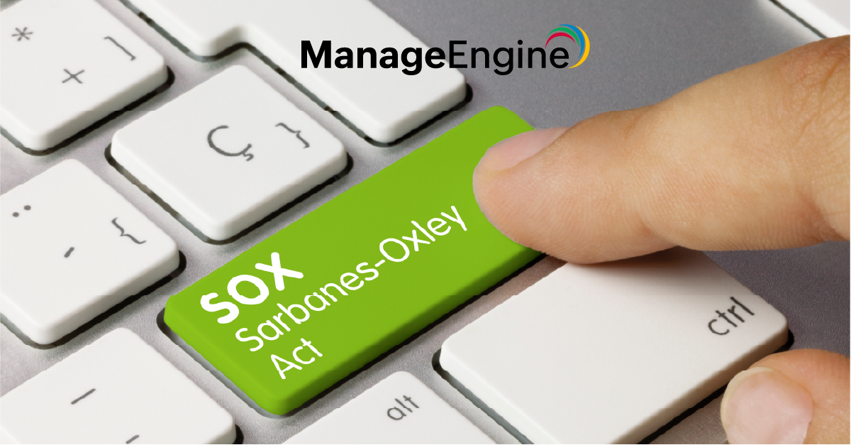 Imagem ilustrando uma pessoa apertando uma tecla de computador escrito "SOX Sarbanes-Oxley Act"