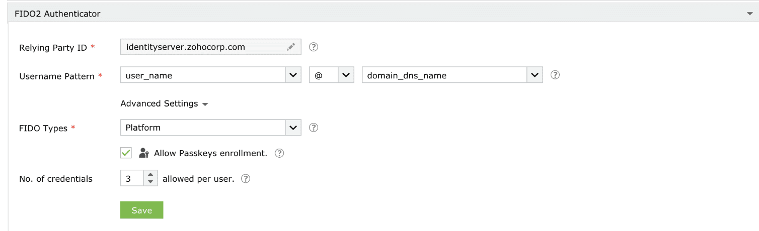 Configurations personnalisables de l'authentificateur dans ADSelfService Plus.