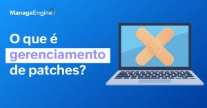 Ao lado esquerdoda imagem temos o título "O que é gerenciamento de pathes?" e ao lado direito temos um notebook aberto com dois band-aid em formato de X na tela