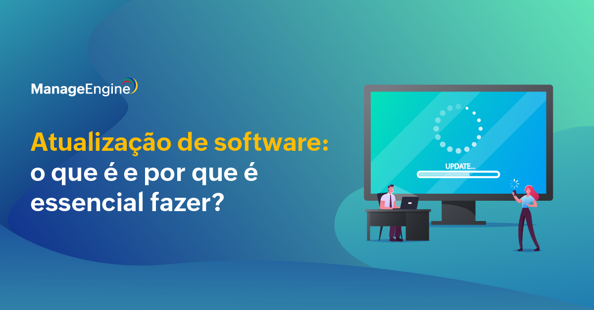 imagem com fundo azul e o texto sobre o artigo de atualização de software.