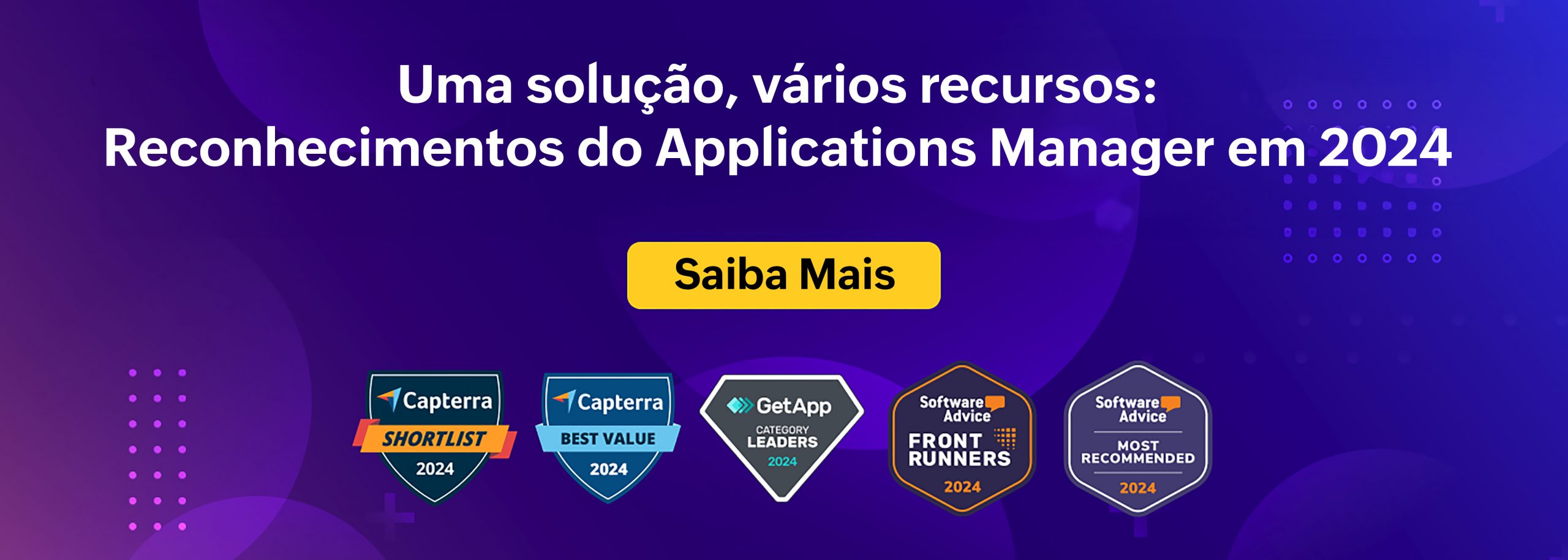 Imagem com as premiações da solução Applications Manager da ManageEngine.