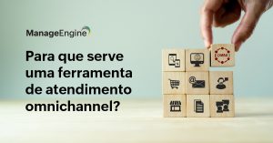 Nove cubos empilhados, de 3 em 3, com ícones que remetem à tecnologia como: computadores, celulares, atendimento.