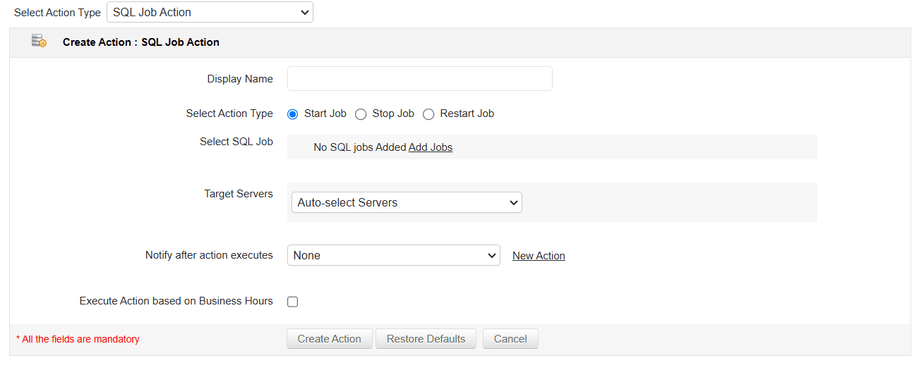 Job action in SQL server - ManageEngine Applications Manager